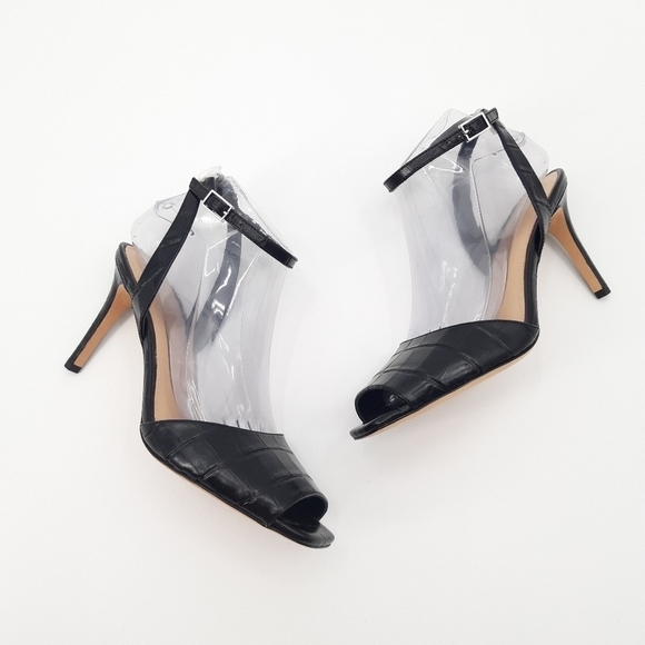 Via Spiga | Tatienne Embossed High-Heel Sandals in Black Croc - Picture 8 of 12